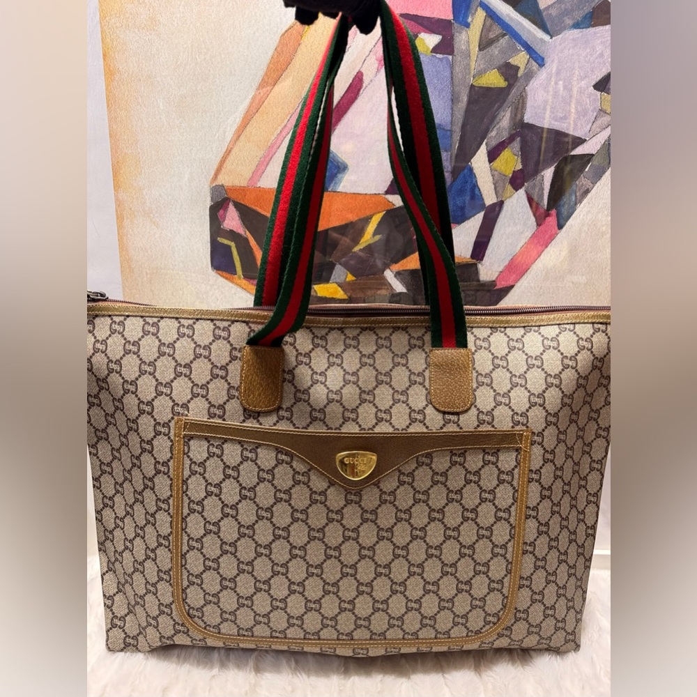 GUCCI Plus Jumbo Tote Bag Sherry Line Coated Canvas
